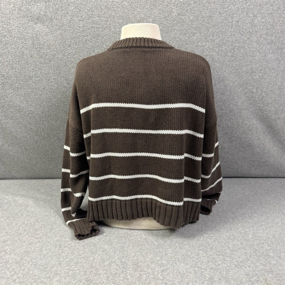 Quince Organic Cotton Striped Crew Sweater Womens Size S Brown Pullover - Picture 4 of 13